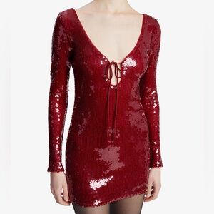 NWT Anthropologie Red BARDOT VERONA LONG-SLEEVE SEQUIN MINI DRESS. Size 10